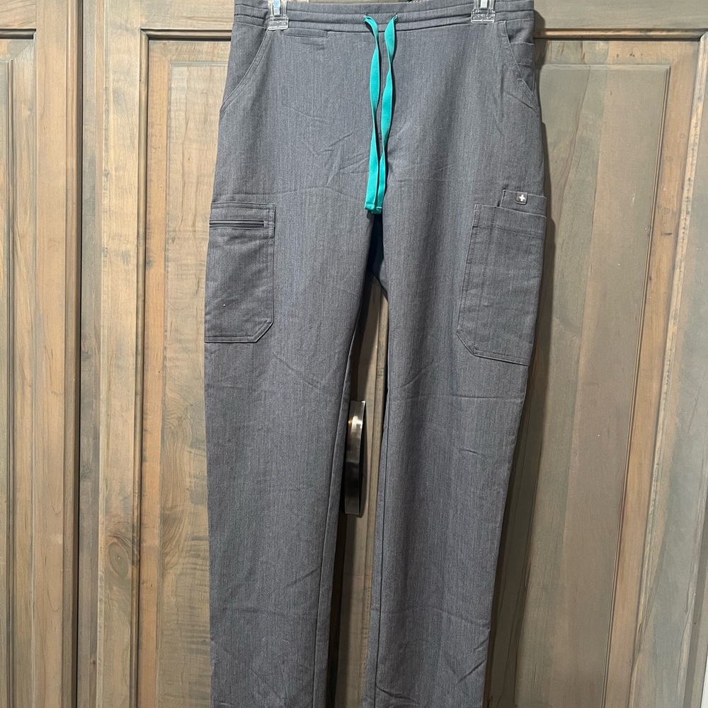 Figs Gray Women's Skinny Pants with Teal Drawstring